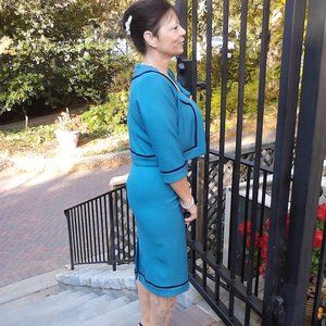 Teal Pencil Dress with matching Cropped Jacket